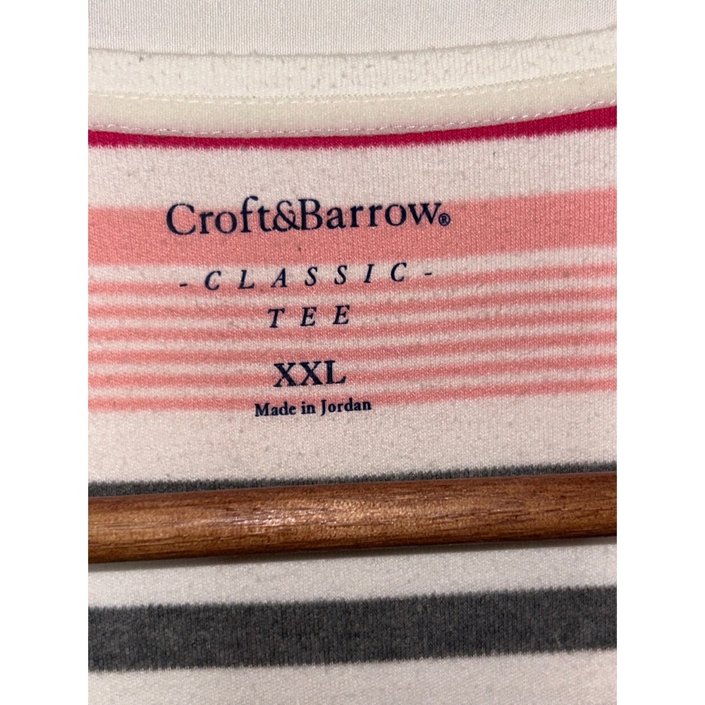 Croft & Barrow Womens Classic Tee Striped Pink Gray White Short Sleeve XXL - Picture 3 of 3